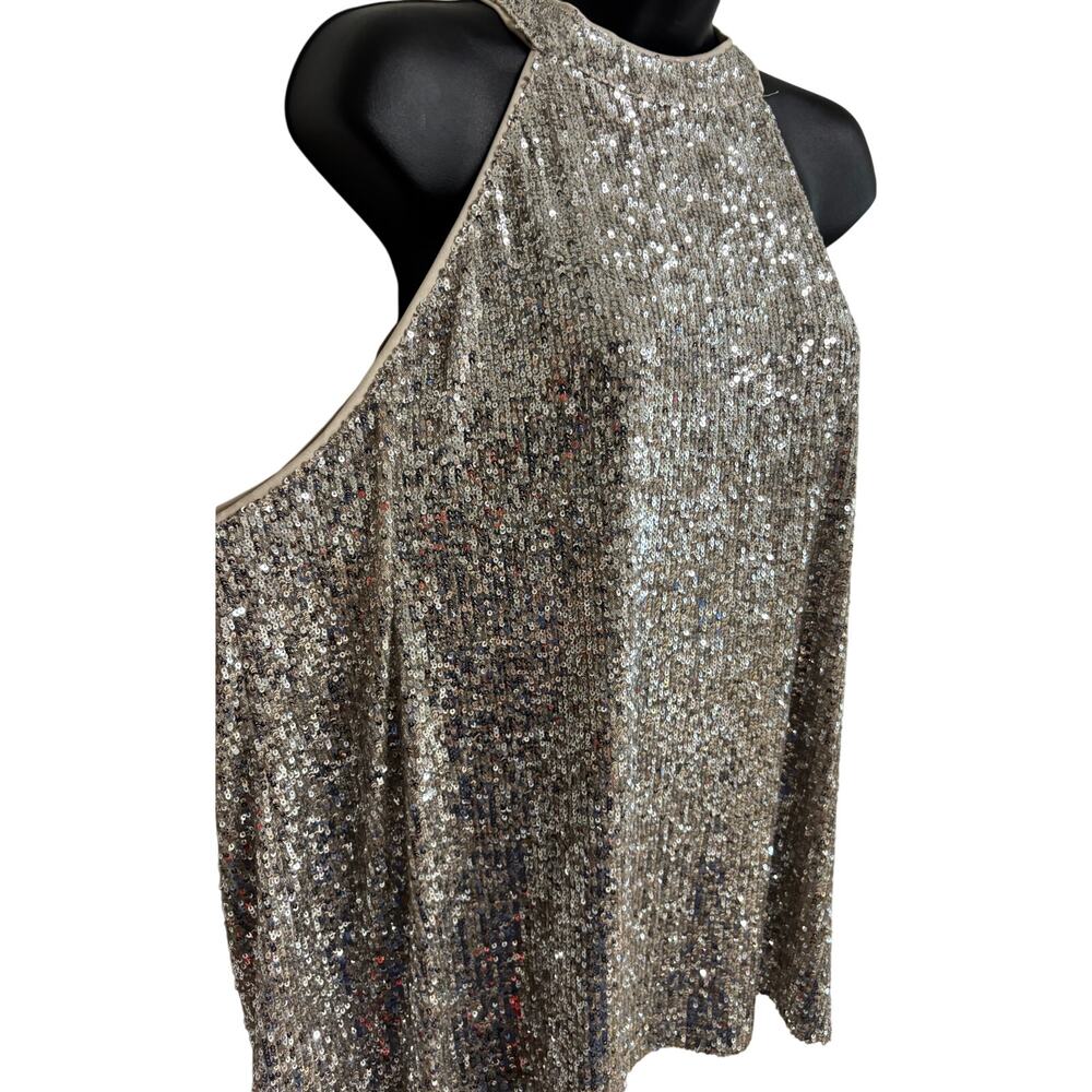 Cable & Gauge Sequin Top Blouse Womens 2X Plus Gold Sleeveless Halter Party New - Picture 3 of 9